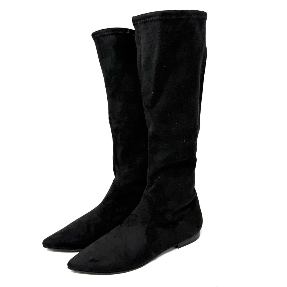 Jon Josef Merly Black Stretch Suede Pull On Knee-High‎ Boots 6 Pointed Toe